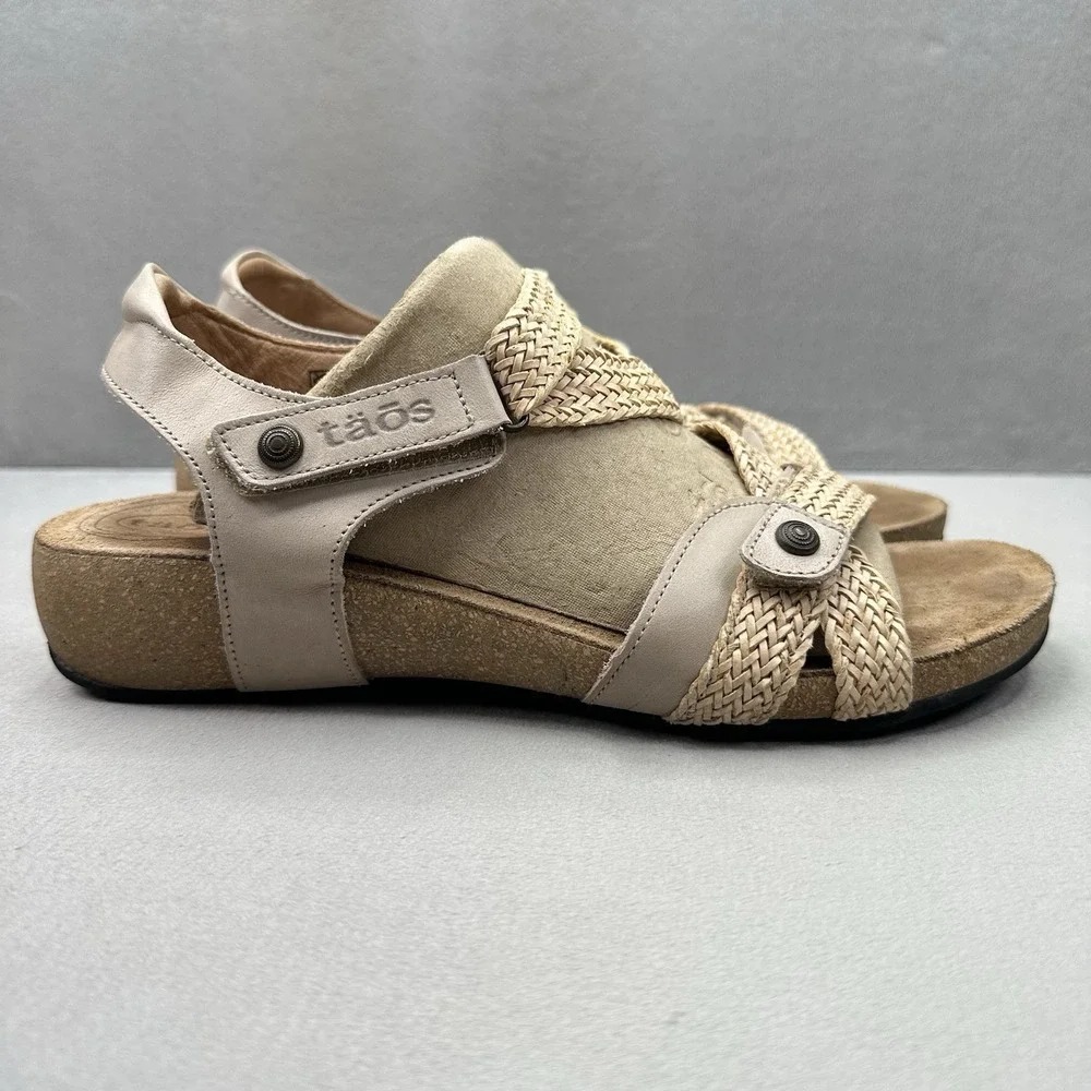 TAOS Trulie Womens Size 11-11.5 / EU 42 Sandals Strappy Stone Leather Cork Wedge